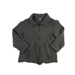 Eileen Fisher Jacket Womans Medium 100%‎ Wool Full Zip Long Sleeve Black